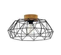 EGLO Padstow Lámpara de techo, vintage, industrial, retro, foco de techo de acero y madera, lámpara de salón en negro, natural, lámpara de cocina, techo, pasillo, E27, certificado FSC