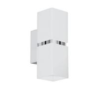 Eglo Passa Aplique led de 2 focos, luz de pared para interiores de metal blanco y cromo, lámpara de salón y de pasillo con luz ascendente y descendente, angular, casquillo GU10