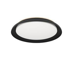 Eglo Penjamo 1 Plafón LED de techo redondo, adecuado para colocar en el salón y el pasillo, metal negro, plástico en color blanco y madera con acabado de efecto roble, luz blanca cálida, Ø 46,5 cm