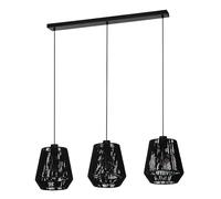 Eglo Persley Lámpara de techo colgante sobre mesa de comedor, 3 luces, estilo japonés, metal y papel negro, certificado FSC, casquillo E27, 92 cm