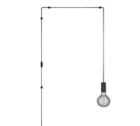 Eglo Pinetina Lámpara colgante, portalámpara con cable y enchufe, adecuada para colocar encima de la mesa del comedor, hecha de metal en negro, con casquillo tipo E27