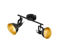 Eglo Plafón Thornton, lámpara de techo con 2 focos, lámpara vintage para salón, lámpara retro de techo, luz de salón metálica en negro y dorado, casquillo E14, 30,5 cm