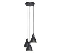 Eglo lámpara colgante Priddy, lámpara colgante vintage de 3 llamas en diseño industrial, lámpara colgante retro de acero, color negro, blanco, casquillo E27