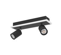 Eglo Rimbocchi 1 Lámpara de techo LED rectangular con 2 focos, barra orientable, foco de techo de metal en negro y plástico en blanco, blanco cálido, L 34 cm