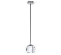 Eglo Rocamar Lámpara colgante de 1 foco, lámpara de metal cromado y cristal transparente para de mesa de comedor y salón, con casquillo E27
