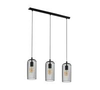 Eglo Roccamena Lámpara colgante con 3 focos, ideal para colocar sobre la mesa del comedor, con diseño industrial, fabricada en metal de color negro, con casquillo E27 y un diámetro de 73 cm