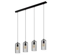Eglo Roccamena Lámpara colgante con 4 focos, ideal para colocar sobre la mesa del comedor, con diseño industrial, fabricada en metal de color negro, con casquillo E27 y un diámetro de 73 cm