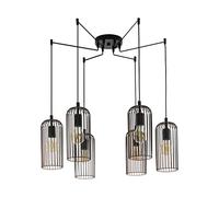 Eglo Roccamena , Lámpara de techo colgante, 6 focos, estilo retro, acero, color negro, cobre, casquillo E27