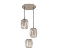 Eglo Romazzina Lámpara colgante de 3 luces para mesa de comedor | lámpara redonda colgante de metal color arena, lámpara colgante de madera con casquillo E27, diámetro 46 cm