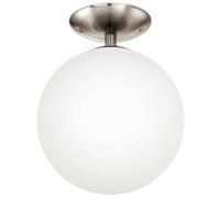 Eglo Rondo Lámpara de techo de 1 foco, iluminación de techo de metal plateado y cristal blanco opalino mate, casquillo E27