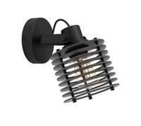EGLO Segovia Aplique de pared para interiores con foco giratorio, foco para pared de metal y madera en negro, para salón y pasillo, casquillo E27
