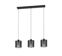 Eglo Segovia Lámpara colgante de 3 luces para mesa de comedor, lámpara colgante de metal y madera en negro, con casquillo E27, L 88 cm