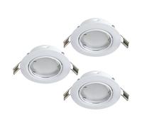 Eglo Set de 3 focos empotrables Peneto, conjunto de spots de acero en blanco, 3 luces empotrables con casquillo GU10, bombillas LED incluidas, foco plano, Ø 7,8 cm