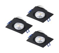 Eglo set de 3 focos empotrables Saliceto, spots de techo regulables, cuadrados de aluminio negro, luz cálida, 8,8 x 8,8 cm