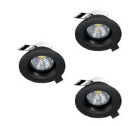 Eglo Set de 3 focos empotrables Saliceto, spots de techo regulables, redondos de aluminio negro, luz cálida, Ø 8,8 cm