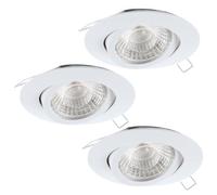 Eglo set de 3 focos empotrables Tedo 1, aluminio fundido blanco, 3 luces | con casquillo GU10, LED incluido, regulable por niveles, foco plano y orientable, Ø 8 cm