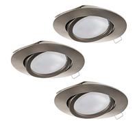 Eglo Set de 3 focos empotrables Tedo, conjunto de spots de fundición | aluminio níquel mate, 3 luminarias empotrables con casquillo GU10, bombillas LED incluidas, foco plano y orientable, Ø 8 cm