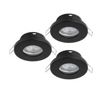Eglo set de 3 focos LED empotrables Favazzina, spots redondos de techo, foco plano de metal negro, incluye bombillas GU10, luz cálida, Ø 8,5 cm