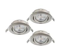 Eglo set de 3 focos LED empotrables Favazzina, spots redondos de techo, lámparas planas de metal plata, con bombillas GU10, luz cálida, Ø 8,8 cm