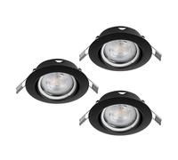 Eglo set de 3 focos LED empotrables Favazzina, spots redondos de techo, plafones planos de metal negro, con bombillas GU10 luz cálida, Ø 8,8 cm
