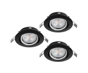 Eglo set de 3 focos LED empotrables Favazzina, spots redondos de techo, plafones planos de metal negro, con bombillas GU10 luz cálida, Ø 8,8 cm