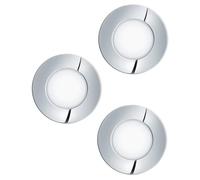Eglo Set de 3 focos LED empotrables Fueva 1, Ø 8,5 cm, conjunto de luces LED de fundición metálica y plástico, 3 lámparas empotrables LED en cromo y blanco, foco LED empotrable plano, luz cálida