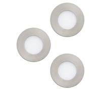 Eglo Set de 3 focos LED empotrables Fueva 1, Ø 8,5 cm, metal y plástico, 3 luces LED empotradas en níquel mate, blanco, focos LED planos, luz cálida