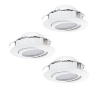 Eglo Set de 3 focos LED empotrables Pineda, spots LED de plástico, 3 luces empotrables LED en blanco, focos LED empotrables planos y orientables, set de focos en blanco cálido, Ø 8,4 cm