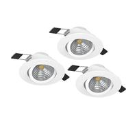 Eglo Set de 3 focos LED empotrables Saliceto, regulables, redondos y planos, aluminio blanco, luz cálida, Ø 8,8 cm