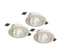 Eglo set de 3 focos LED empotrables Saliceto, regulables, redondos y planos, aluminio plata, luz cálida, Ø 8,8 cm
