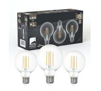Eglo set de 3 lámparas de filamento LED con casquillo E27, bombillas vintage Edison transparentes, 4 vatios cada una, bombillas globo blanco neutro, 4000 K, 470 lúmenes, bombilla retro G80, Ø 8 cm
