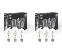 Eglo set de 3 lámparas de filamento LED con casquillo E27, bombillas vintage Edison transparentes, 4 vatios cada una, bombilla blanca neutra, 4000 K, 470 lúmenes, bombilla retro ST64, Ø 6,4 cm