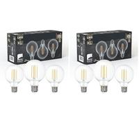 Eglo set de 3 lámparas de filamento LED con casquillo E27, bombillas vintage Edison transparentes, 4 vatios cada una, bombillas globo blanco neutro, 4000 K, 470 lúmenes, bombilla retro G80, Ø 8 cm