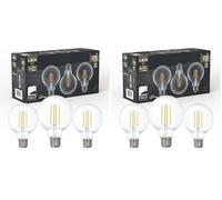 Eglo set de 3 lámparas de filamento LED con casquillo E27, bombillas vintage Edison transparentes, 4 vatios cada una, bombillas globo blanco cálido, 2700 K, 470 lúmenes, bombilla retro G80, Ø 8 cm