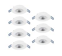 Eglo set de 7 focos LED empotrables Cedrez, Ø 9 cm, spots de techo extra planos, con Dip Switch, plástico blanco, luz cálida, neutra y fría