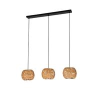 Eglo Sheldon Lámpara colgante de mesa de comedor, 3 focos, lámpara de mesa de comedor, estilo bohemio, con pantalla de papel rafia, casquillo E27, 91 cm