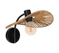 Eglo Siruela Lámpara de pared boho para interiores, iluminación de pared natural, certificado FSC, lámpara de salón de papel natural y metal en negro, casquillo E27