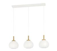 Eglo Summerhill Lámpara de techo colgante sobre mesa de comedor, estilo japonés, 3 luces, metal, madera y papel blanco, certificado FSC, casquillo E27, 92,5 cm
