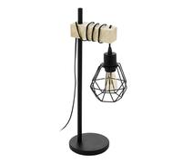 Eglo Townshend 5 Lámpara de mesa, lámpara de estilo vintage, industrial, retro, lámpara de mesilla de noche de acero y madera, : negro, marrón, E27, incluye interruptor, certificado FSC
