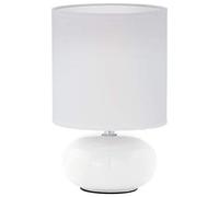 EGLO Trondio Lámpara de mesa de cerámica y textil, lámpara de mesilla de noche en blanco, lámpara de salón con interruptor, casquillo E14