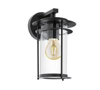 Eglo Valdeo Lámpara de pared para exterior, luz de exterior de 1 foco, aplique de acero galvanizado en negro, cristal transparente, casquillo E27, IP44