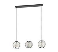 EGLO Waverton Lámpara colgante, ideal para colocar encima de la mesa del comedor, 3 bombilla de metal y madera negra, tejido blanco, con casquillo E27, diámetro de 92 cm