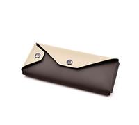 eglooh - Eros - Estuche Portalápices y Accesorios en Cuero Marrón Oscuro/Beige 19x8 cm - Funda para Gafas - Cierre con Botones en Acabado Pulido - Fabricado íntegramente en Italia
