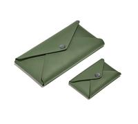 eglooh - Helios - Set Tarjetero + Estuche Portalápices en Cuero Verde - Porta Tarjetas de Crédito - Cierre con Botones en Acabado Pulido - Fabricado íntegramente en Italia