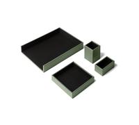 eglooh - Minerva - Set de Escritorio Cuero Verde - Organizador Escritorio 4 Piezas: Vaciabolsillos, Portalápices, Organizador Papeles, Tarjetero - Made in Italy