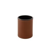 eglooh - Orfeo - Portalápices de Escritorio Redondo en Cuero Naranja Marrón Natural cm 7,8 x 7,8 H.9,5 - Costuras Artesanales y Estructura Resistente - Made in Italy