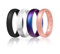 Egnaro Anillo de boda de silicona transpirable para mujer, diseño ergonómico de arco interior, anillos de boda para mujer, anillos de compromiso de silicona de 4 mm de ancho y 1,5 mm de grosor
