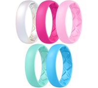Egnaro Anillos de compromiso de silicona para mujer, diseño ergonómico de arco interior transpirable con medias tallas, anillos de boda de goma, 5,5 mm de ancho y 2 mm de grosor, 6.5-7, Silicona