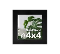 Egofine Marcos de fotos de 4 x 4 pulgadas hechos de madera maciza cubierta por plexiglás de 4 x 4 pulgadas para exhibición de mesa y marco de fotos de montaje en pared, color negro