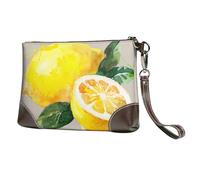 EgoMed Acuarela Fruta de Verano Limones Hojas Slich,Bolso de Mano de Piel sintética con Cremallera para Mujer, Cartera con Correa para la muñeca